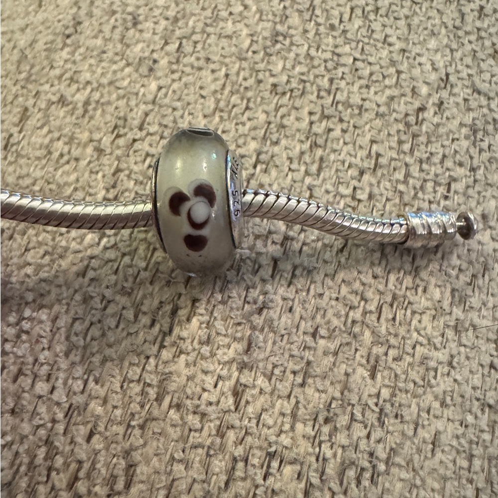 Pandora retired Flowers For You Grey charm; sterling silver